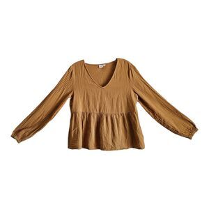 GAP Women S Boho Peasant Tunic Top Mustard Yellow Long Sleeve Crinkle Cotton 38"